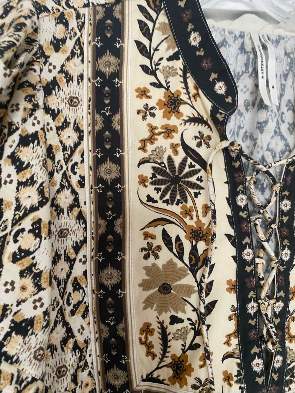 Anthropologie Cream & Black Floral Border Peasant Blouse - Picture 3 of 7